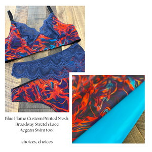 Blue Flame - Printed Stretch Mesh (Power Mesh) Fabric