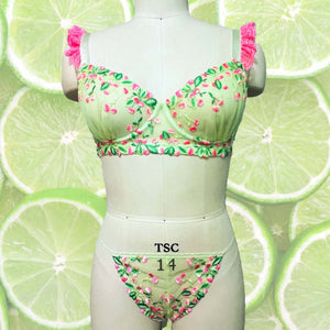 Cherry Lime Pop Lace Bra and Panty Bundle