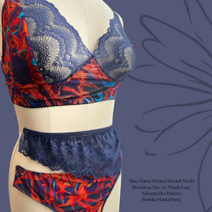 Blue Flame - Printed Stretch Mesh (Power Mesh) Fabric