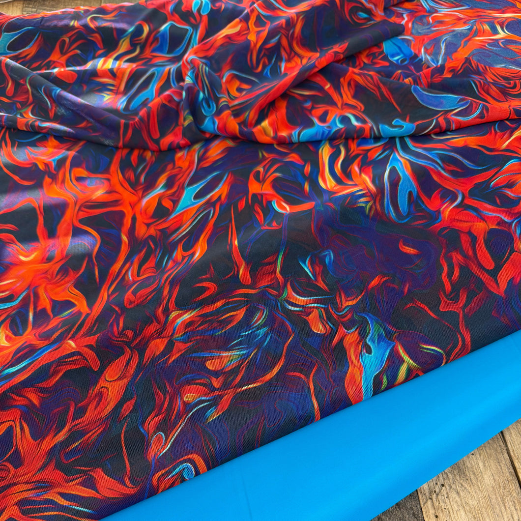 Blue Flame - Printed Stretch Mesh (Power Mesh) Fabric